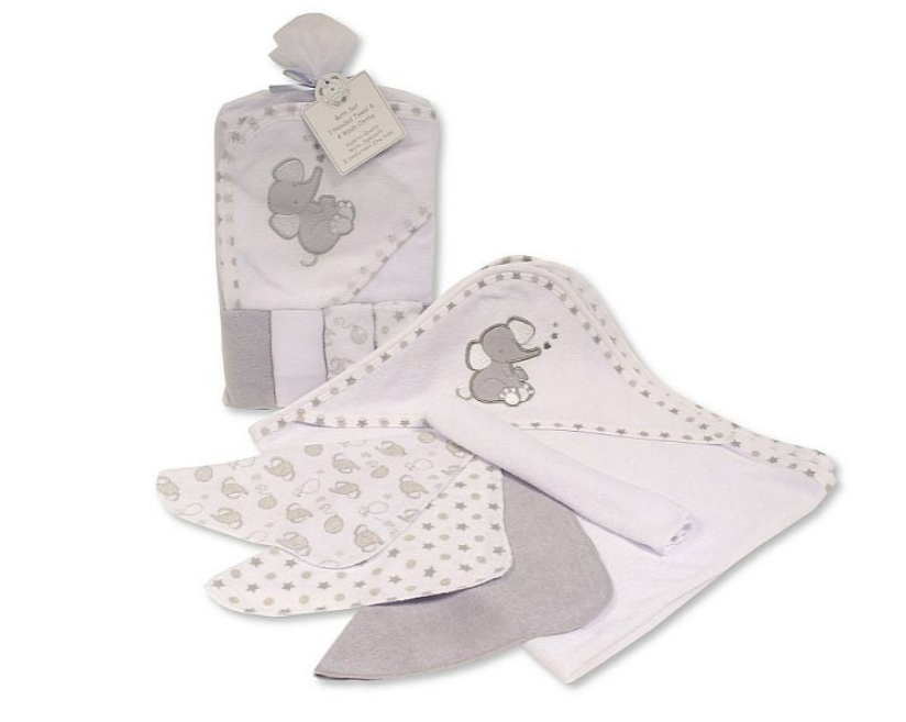 Baby Hooded Towel and Wash Cloth Set - Grey- (PK6) Gp-25-1058g