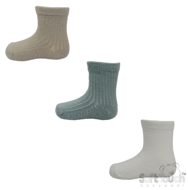 CREAM/SAGE GREEN/BISCUIT 3 PACK RIBBED SOCKS (NB-12 Months) S82-SG