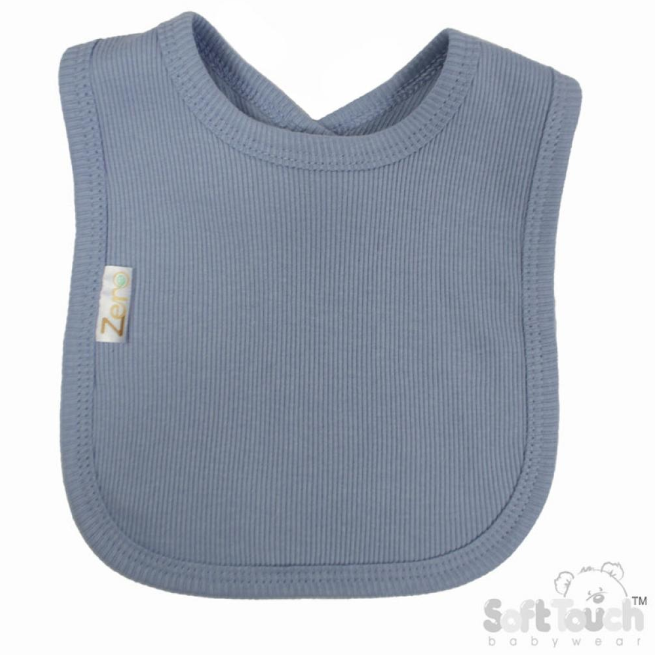 Dusky Blue Ribbed Velcro Bib (33x22cm) (PK12) P4500-DB