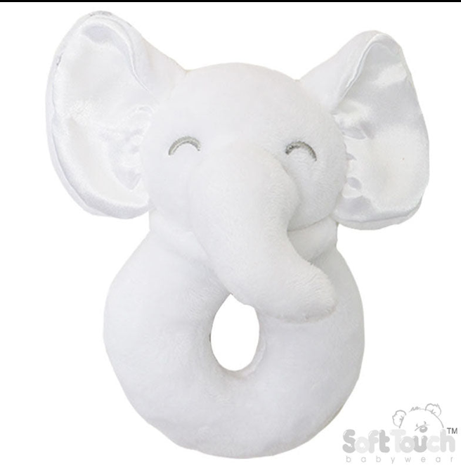WHITE ELEPHANT RATTLE TOY (PK6) RT36-W