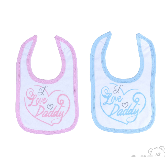 White Velcro Bib with Blue or Pink 'I Love Daddy' Print- P3606-D