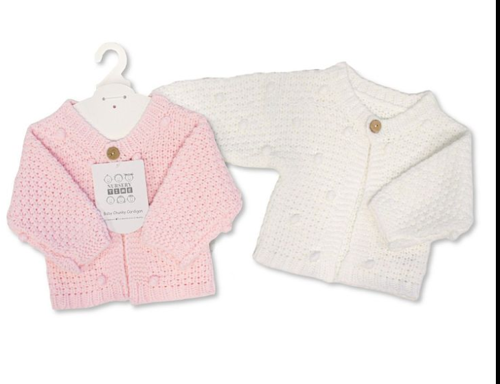 Knitted Chunky Baby Girls Cardigan with Pompoms (PK6) (NB-6m) BW-10-1228
