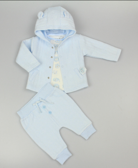 Quilted 3pc Jacket Set - Sky (0-9M) (PK6) M15957