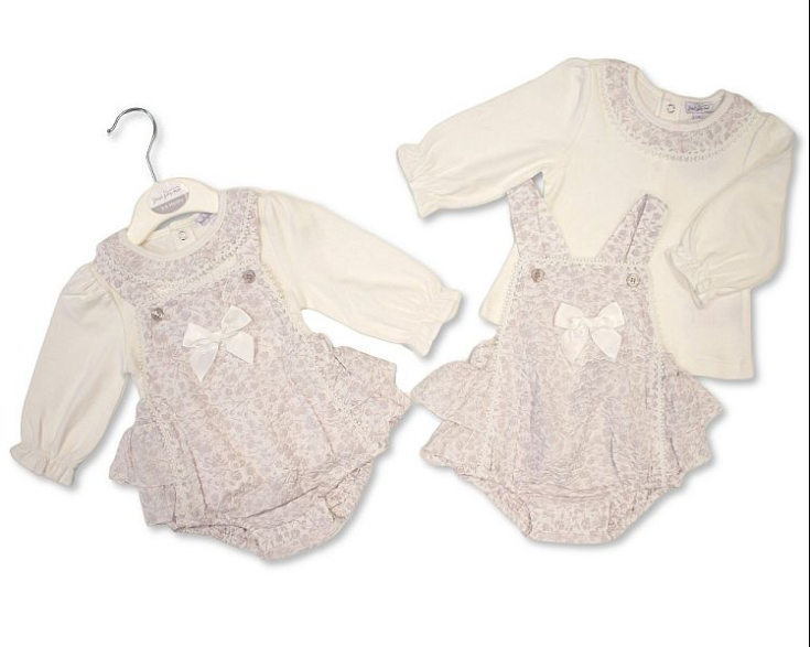 Baby Girls Jacquard 2 pcs Pinafore Set with Bow (NB-9m) (PK6) BIS-2020-2661