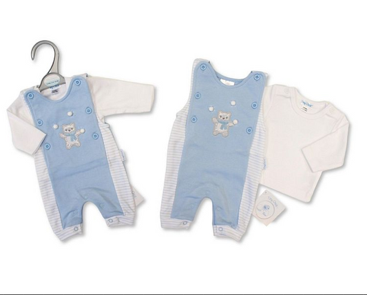 Premature Baby Boys 2 pcs Dungaree Set with Open Legs - Snowballs (3-8lbs) (PK6) PB-20-724