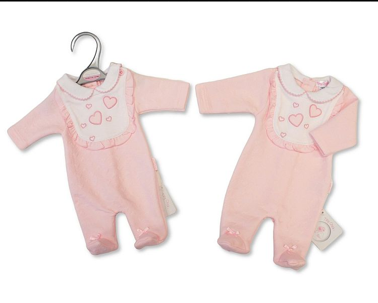 Premature Baby Girls All in One with Bib - Hearts (3-8lbs) (PK6) PB-20-721