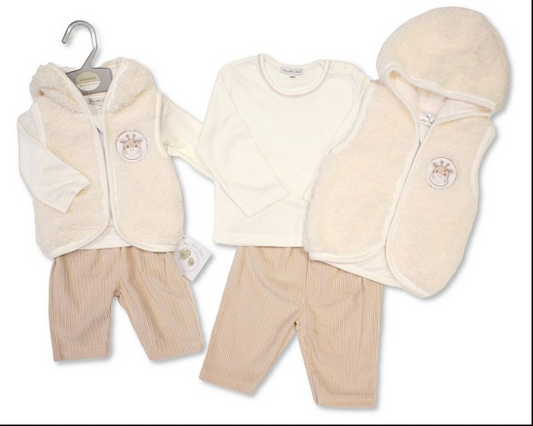 Baby 3 pcs Set with Hooded Fur Vest- Giraffe (NB-9m) (PK6) BIS-2020-2656