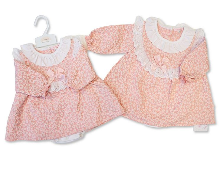 Baby Girls Dress with Lace and Bow - Flowers (NB-9m) (PK6) BIS-2020-2630