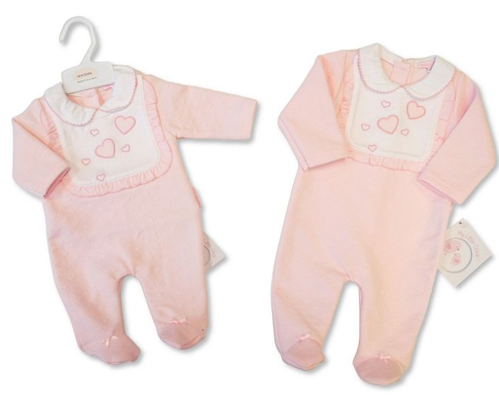 Baby Girls All-In-One with Bib - Hearts (NB-6m) (PK6) BIS-2020-2624