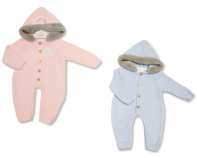 Knitted Baby All-In-One with Fur-Trimmed Hood (NB-6m) (PK6) BW-10-1236