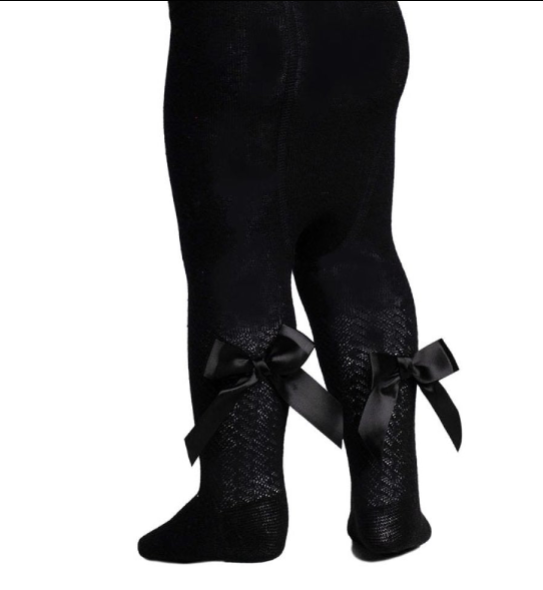 Tights W/Long Bow - Black - (NB-24 Months) T120-BLK