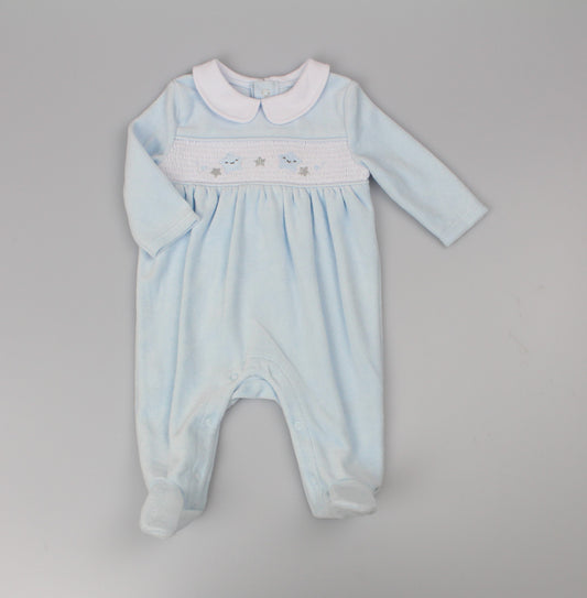 Velour All in One Sleepsuit - Blue Stars(0-6M) (PK6) H13506