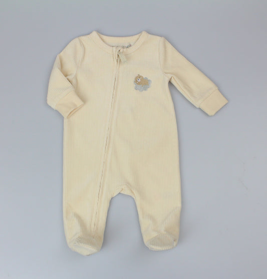 Velour All in One Sleepsuit - Ecru/Bear(0-6M) (PK6) H13517
