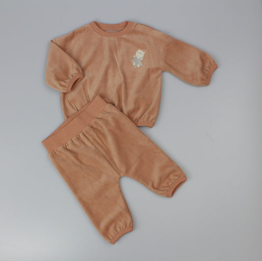 2pc Velour Jogging Suit Set - Almond/Bear (0-9M) (PK6) H13520