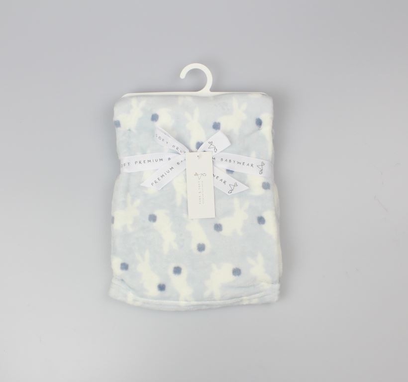 BABY BLUE BUNNY PRINT PLUSH FLEECE WRAP (75x100cm) (PK6)D12843