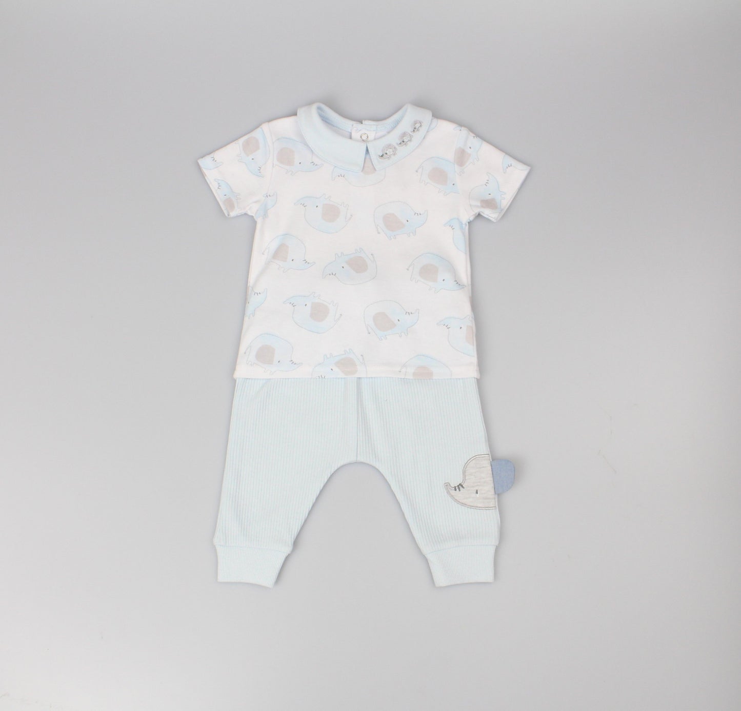 Boys 2pc s/s jog set elephant rib (0-6 Months) (PK6) E13302
