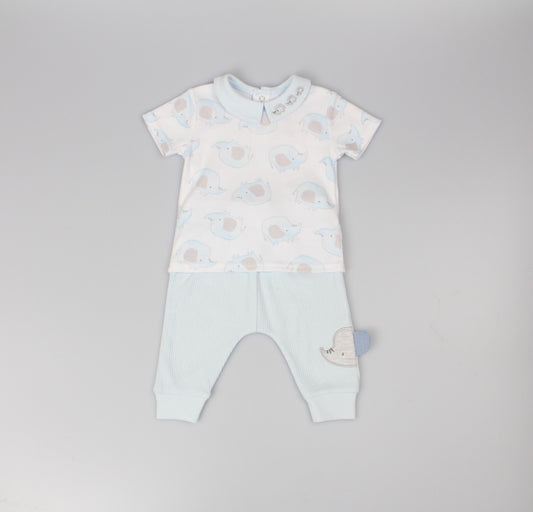 Boys 2pc s/s jog set elephant rib (0-6 Months) (PK6) E13302