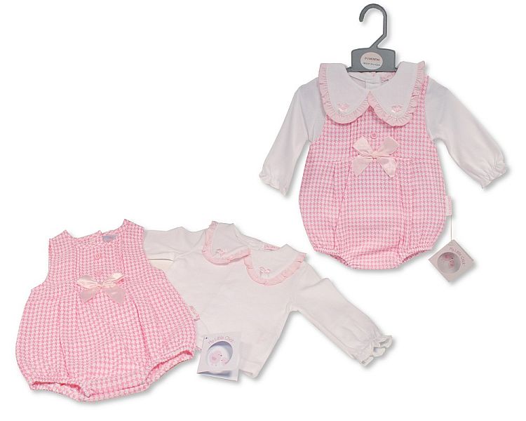 Baby Girls 2 pcs Short Romper Set with Lace and Bows (PK6) (NB-6) BIS-2020-2571