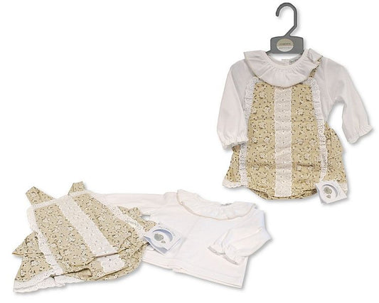 Baby Girls 2 pcs Short Dungaree Set with Lace (PK6) (NB-9) BIS-2020-2582