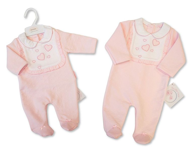 Baby Girls All-In-One with Bib - Hearts (NB-6m) (PK6) BIS-2020-2624
