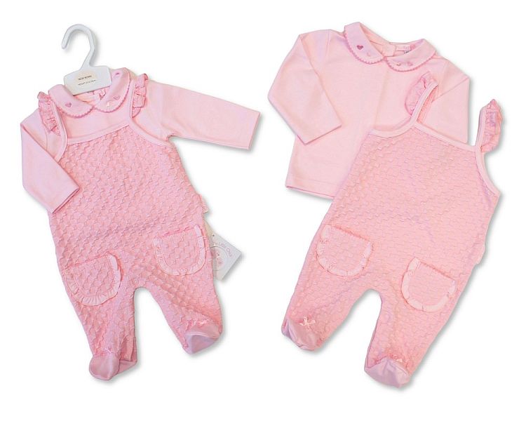 Baby Girls Jacquard 2 pcs Dungaree Set with Pockets (NB-9m) (PK6) BIS-2020-2634