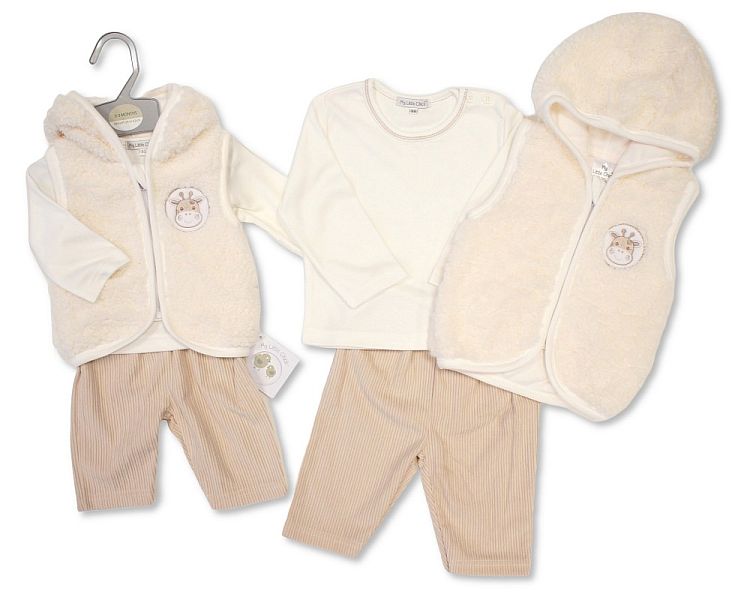 Baby 3 pcs Set with Hooded Fur Vest- Giraffe (NB-9m) (PK6) BIS-2020-2656