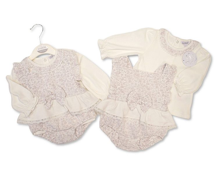 Baby Girls Jacquard 2 pcs Dungaree Set with Bow (NB-9m) (PK6) BIS-2020-2660