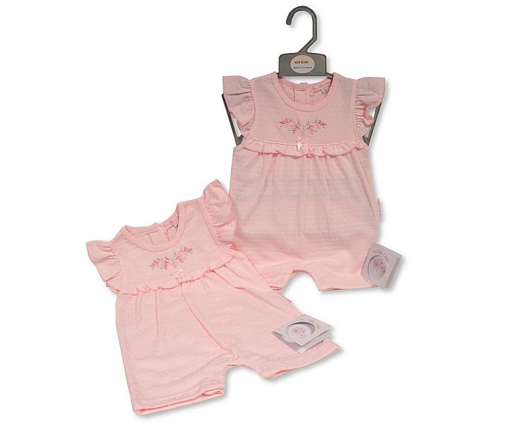 Baby Girls Romper with Embroidery and Bow - Flowers (NB-6m) (PK6) BIS-2120-6299