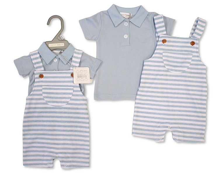 Baby Boys 2 pcs Dungaree Set - Stripes (NB-9m) (PK4) BIS-2120-6346