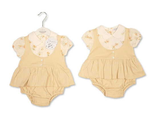 Baby Girls Dress Romper with Chiffon Pleat and Flower Print (NB-9m) (PK6) - BIS-2120-6385