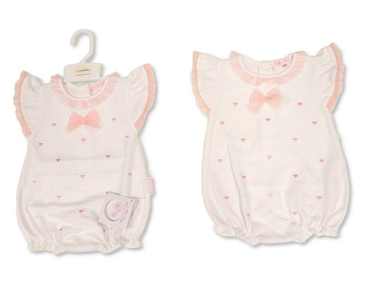 Baby Girls Short Romper with Bow - Hearts (NB-6m) (PK6) - BIS-2120-6396