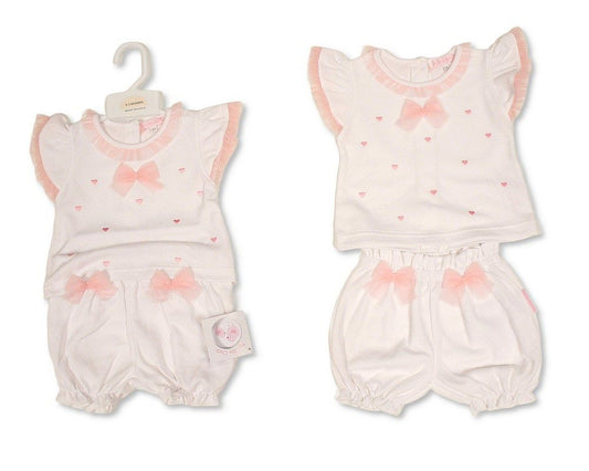 Baby Girls 2 pcs Short Set with Bows - Hearts (NB-9m) (PK6) - BIS-2120-6397