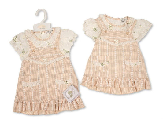 Baby Girls 2 pcs Dress Dungaree Set with Floral Print (NB-9m) (PK6) - BIS-2120-6414