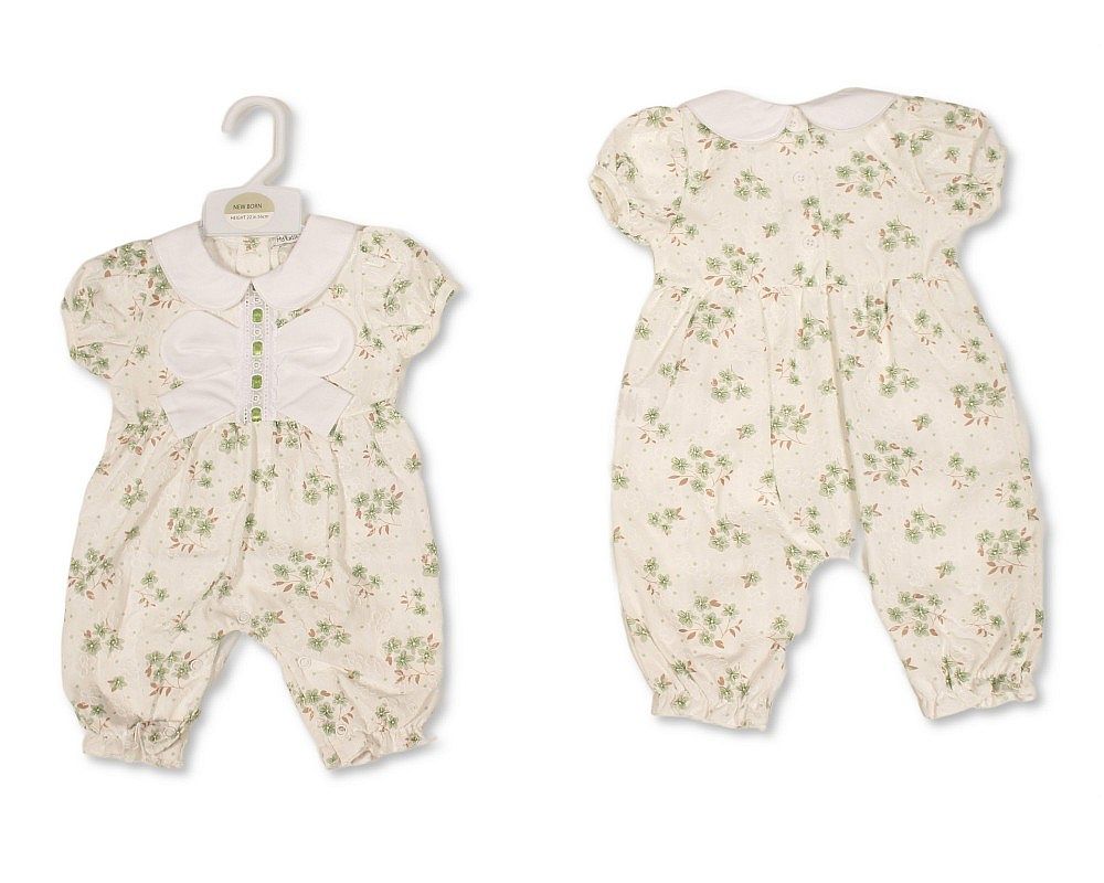 Baby Girls Long Romper with Floral Print, Lace and Bow (NB-9m) (PK6) - BIS-2120-6419
