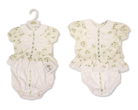 Baby Girls 2 pcs Set with Floral Print, Lace and Bow (NB-9m) (PK6) - BIS-2120-6420
