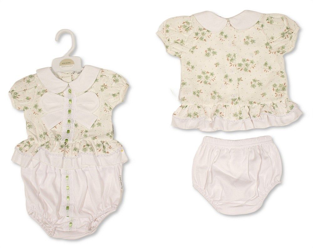 Baby Girls 2 pcs Set with Floral Print, Lace and Bow (NB-9m) (PK6) - BIS-2120-6420