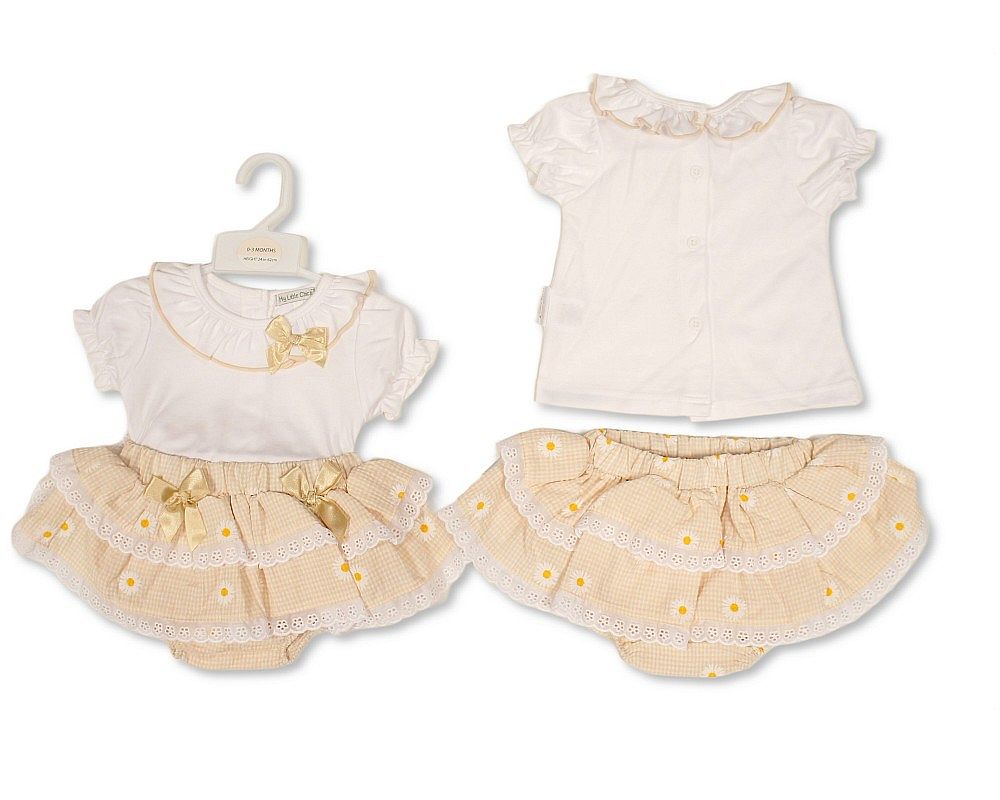 Baby Girls Tiered Gingham Skirt Set with Lace and Bows (NB-9m) (PK6) BIS-2120-6438