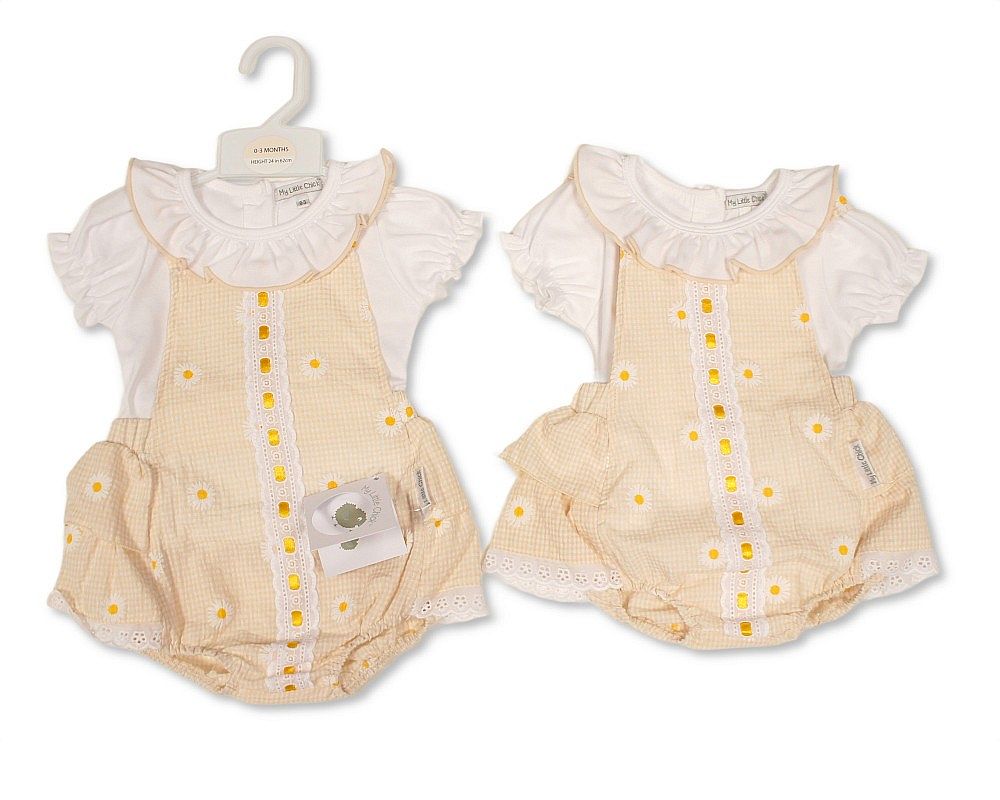Baby Girls Gingham Spanish Romper Set with Lace (NB-9m) (PK6) BIS-2120-6441