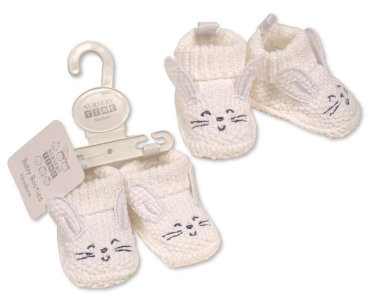 Knitted Baby Booties with Bunny Face Embroidery and Ears (0-3m) (PK6) BSS-116-839