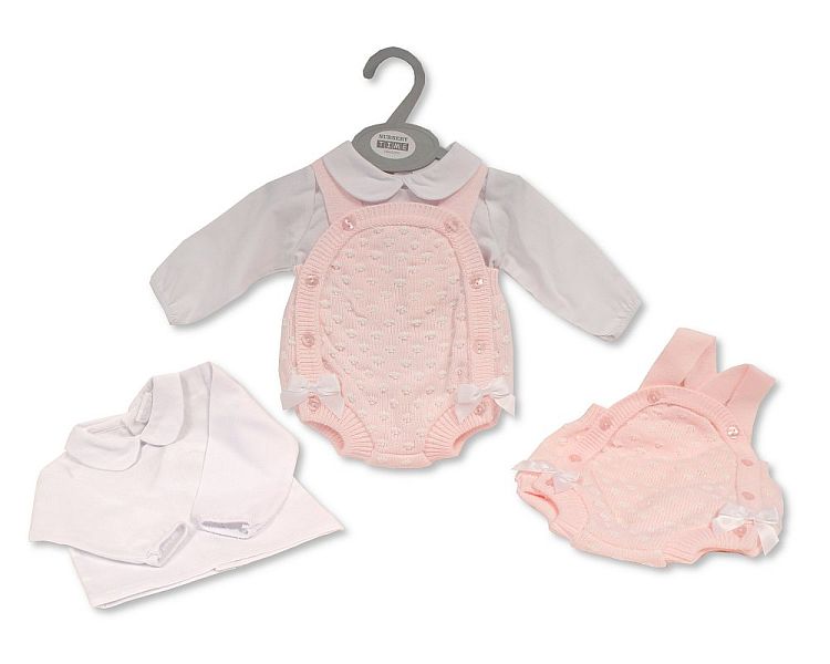 Knitted Baby Girls Short 2 pcs Dungaree Set with Bows (NB-9) (PK6) BW-10-1194