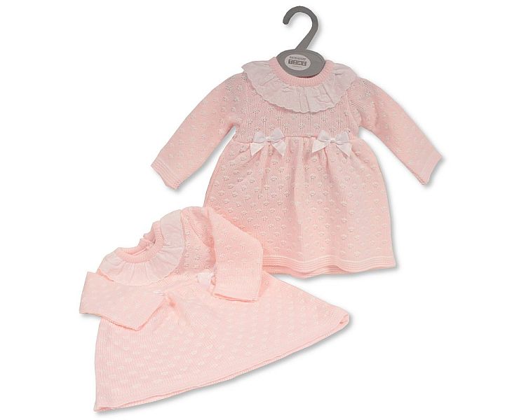 Knitted Baby Girls Dress with Bows and Lace (NB-9) (PK6) BW-10-1195