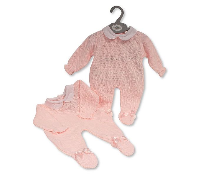 Knitted Baby Girls Long Romper with Bows (NB-9) (PK6) BW-10-1199