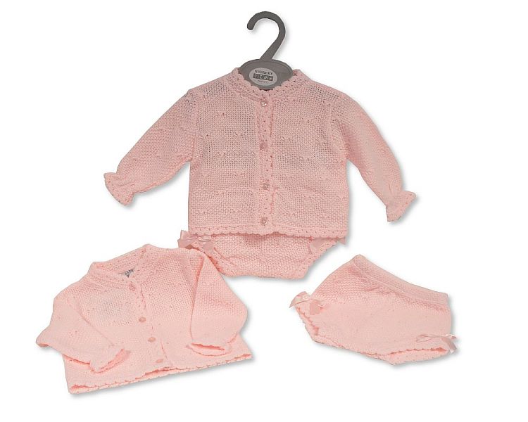 Knitted Baby Girls Short 2 pcs Set with Bows (NB-9) (PK6) BW-10-1200