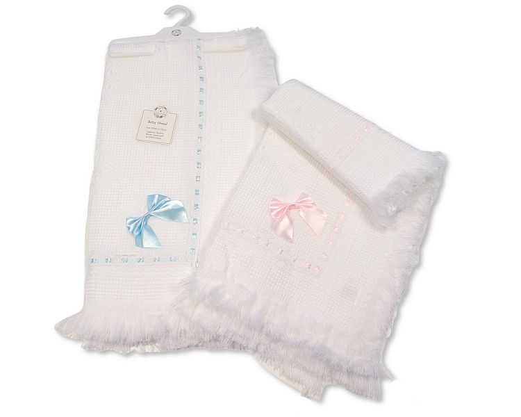 Baby Hanger Ribbon Lace Shawl with Bow (120x120cm) (PK1) BW-110-399