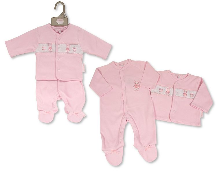 Baby Girls 2 pcs Set with Smocking - Hug Me (NB-6) (PK6) BW-13-385
