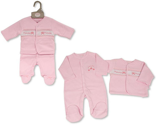 Baby Girls 2 pcs Set with Smocking - Princess  (NB-6) (PK6) BW-13-386