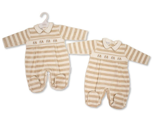 Baby Velour All in One with Smocking - Dog (NB-6m) (PK6) - BW-13-449