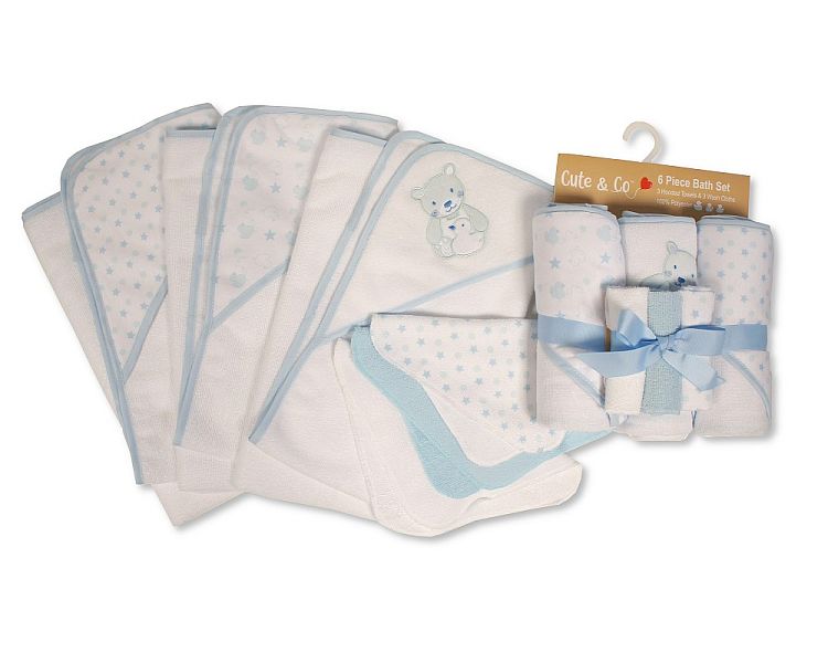 Baby Boys 6 pcs Hooded Towel and Wash Cloth Bath Set - (PK6) Gp-25-1271S