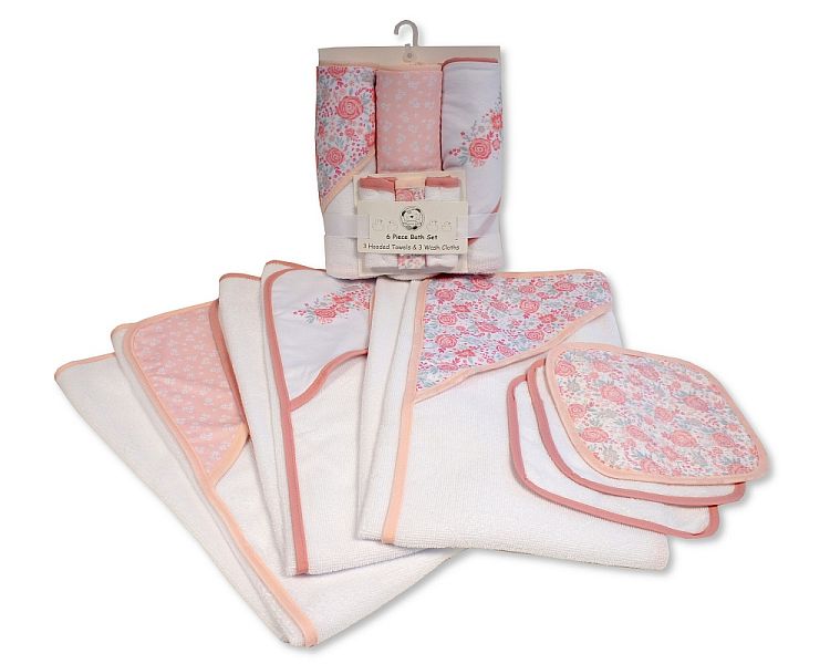 Baby Girls 6 pcs Hooded Towel and Wash Cloth Set - Floral - GP-25-1276p