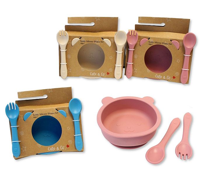 Baby Silicone Bowl, Fork and Spoon Set - Teddy () (PK6) GP-25-1309